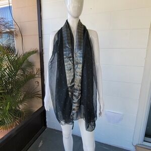 Accessorize Large Scarf Black Jacquard Metallic Sheer Evening Shimmer 74" x 42"